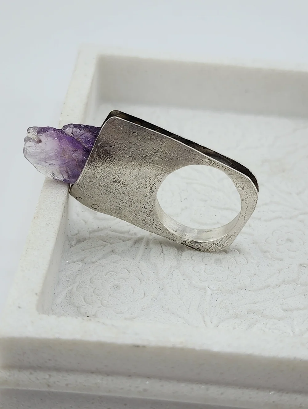 RAW AMETHYST STONE STATEMENT RING HANDMADE IN STERLING SILVER METAL SIZE 10